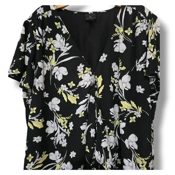 Worthington JCPenney Women's black floral short sleeves wrap dress xl - Picture 2 of 8